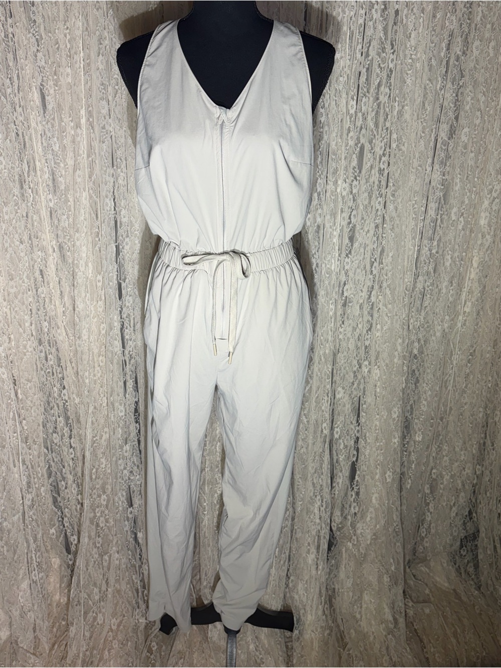 Sleeveless Cream Drawcord Waist Jumpsuit